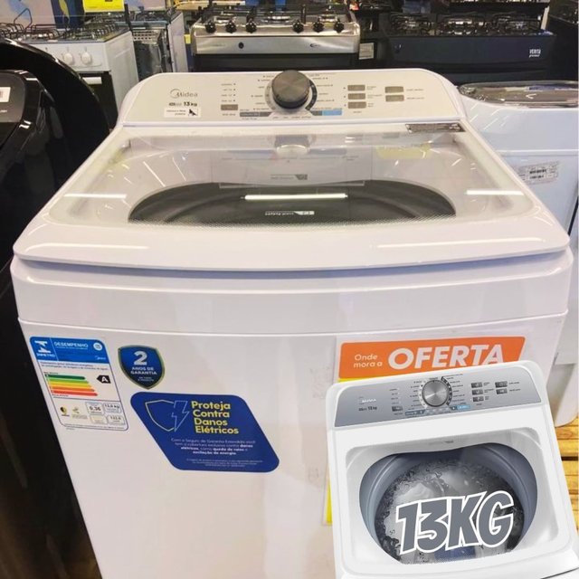 Lavadora de Roupas Midea 13kg Cesto Inox – 12 Programas Branca MA500W13/WG-01