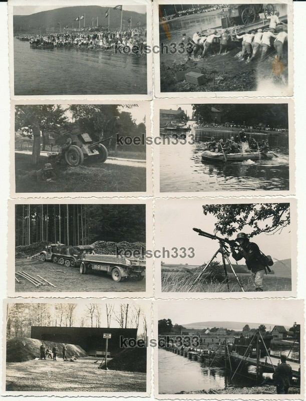 !8 Fotos Pionier Batl. 6 Minden Panzer Halbkette Anhänger Flak MG PaK Brücke