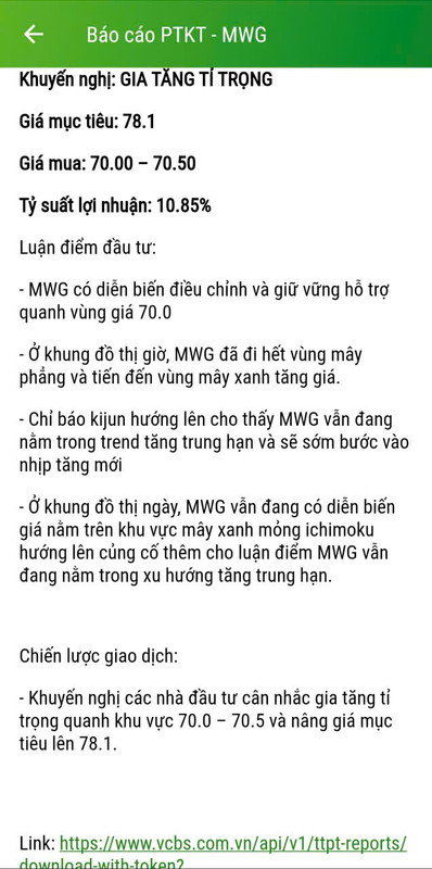 MWG VCBS khuyến nghị PTKT vào 70k