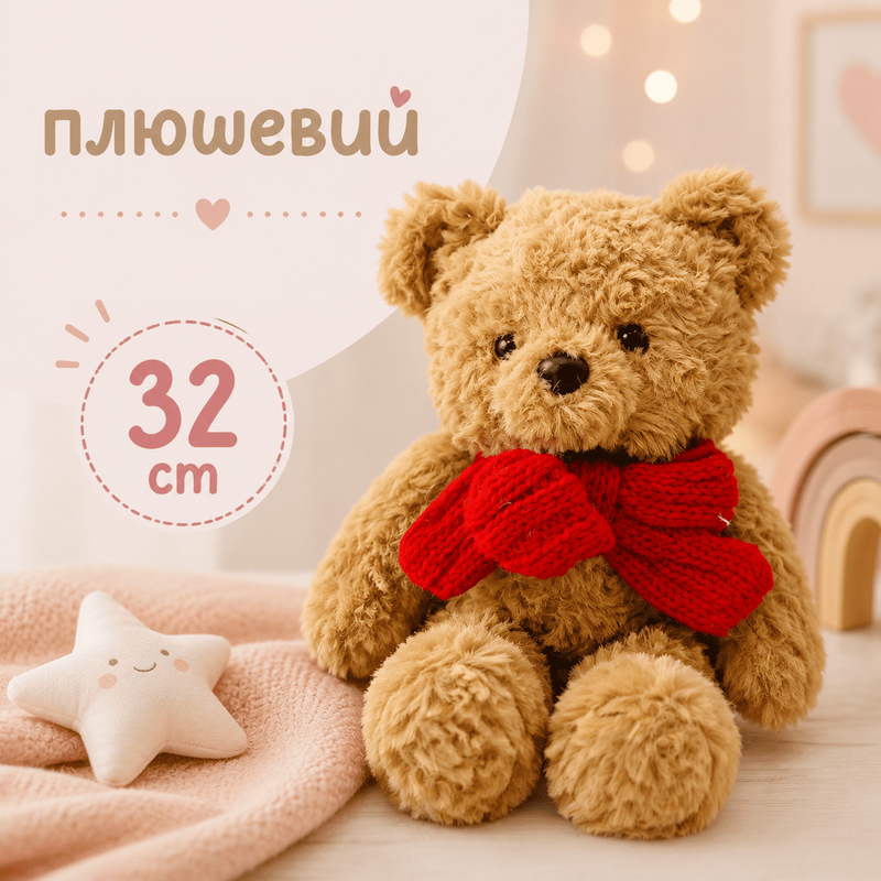 Плюшевий ведмедик з бантом 32 см купити в Україні | М’яка іграшка для дітей | Іграшка для обіймів 1