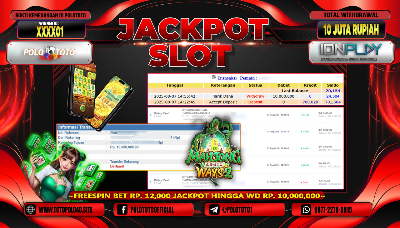 POLOTOTO JACKPOT SLOT MAHJONG WAYS 2 Rp.10.000.000,-LUNAS
