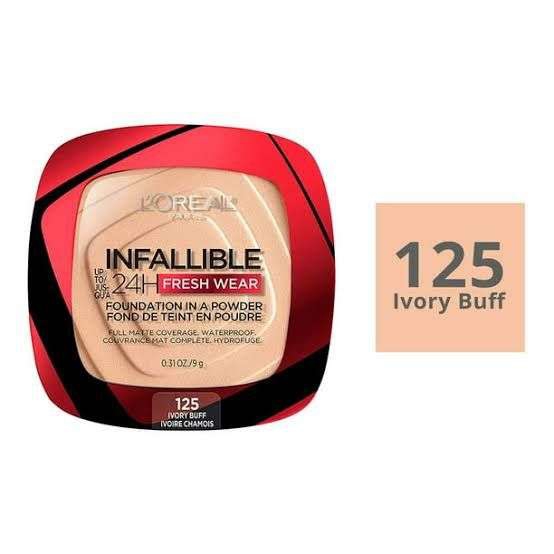 Amazon L´Oréal Paris base de maquillaje en polvo de larga duración Infallible 24h Freshwear, Tono 125 Ivory Buff, 9gr 
