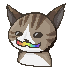 "a tan mackerel cat with a rainbow moustache"