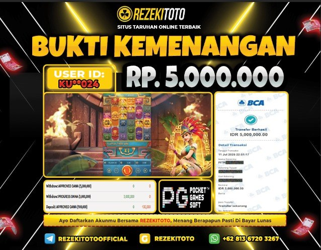 BUKTI KEMENANGAN 11 JULI 2025 TREASURES OF AZTEC 5 JUTA 