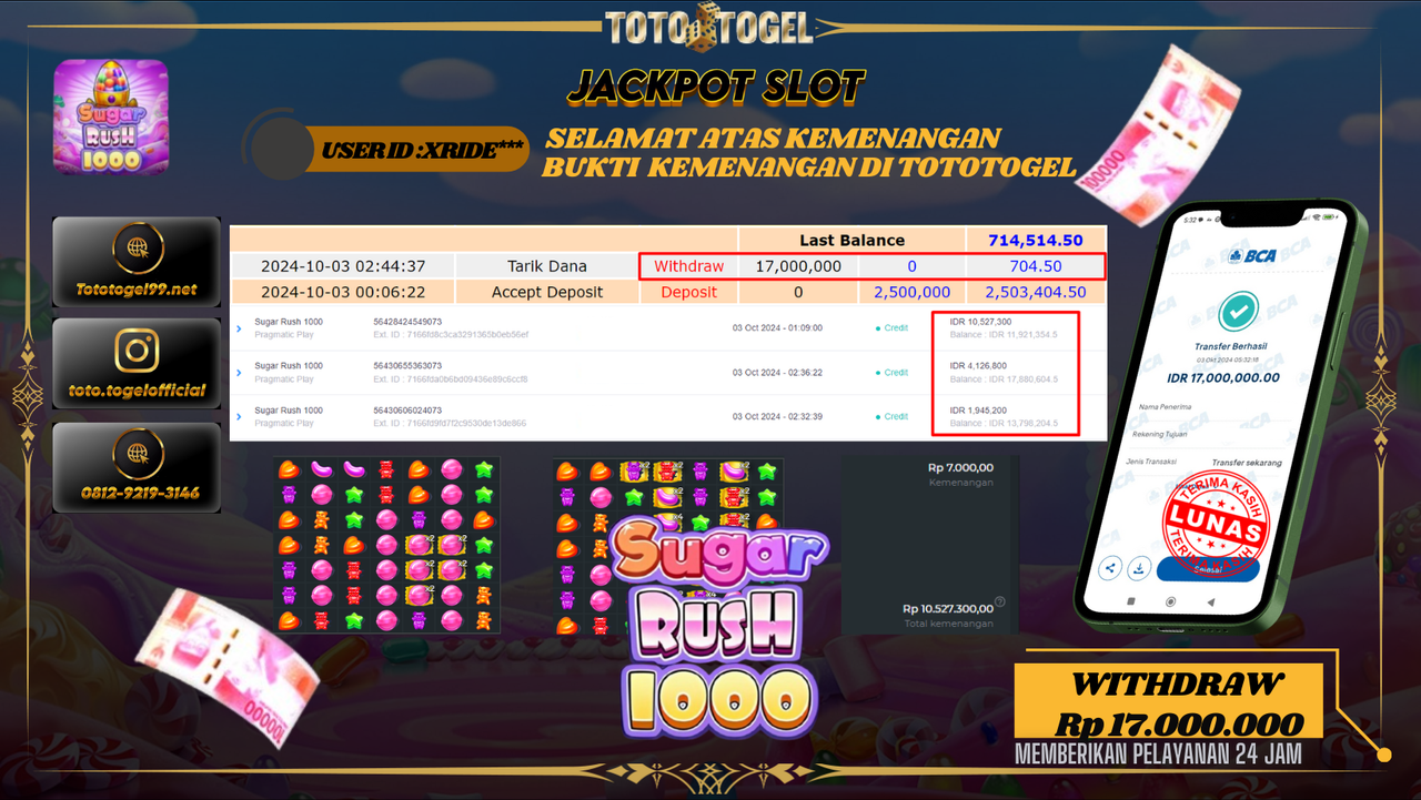 Bukti Kemenangan Permainan Slot Sugar Rush 1000  ID : XRIDE** Terbayar Lunas!!