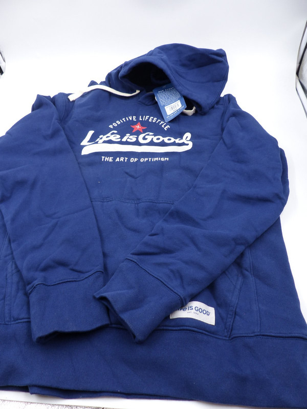 LIFE IS GOOD NAVY BLUE LOGO HOODIE MENS MEDIUM 66312DSTBLU