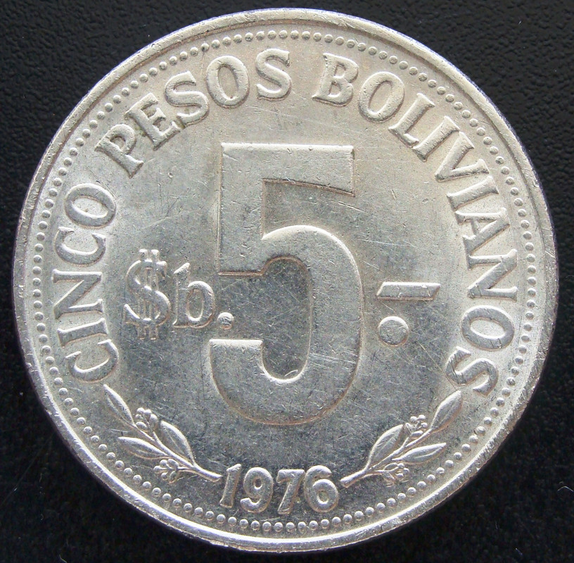 5 Pesos bolivianos. Bolivia (1976) BOL-5-Pesos-1976-rev