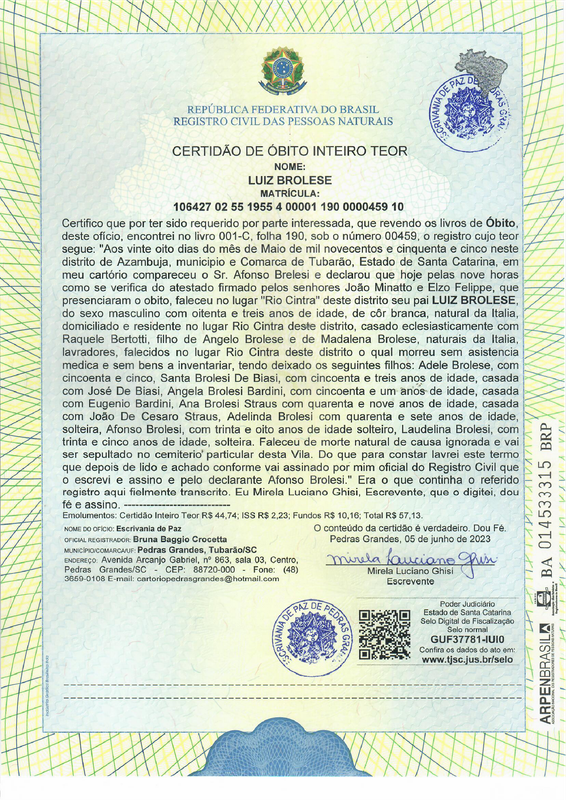 ÓBITO DE LUIZ BROLESE