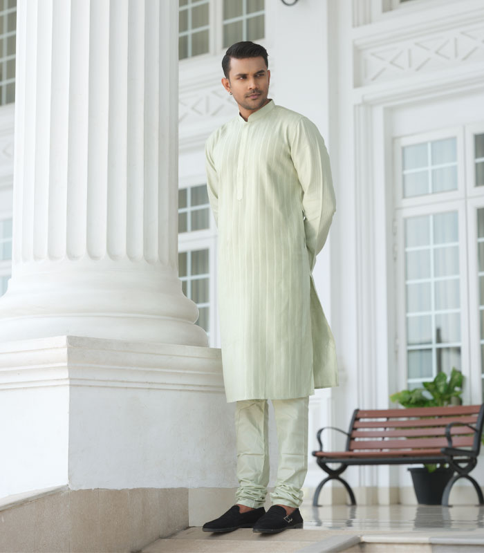 Men’s Exclusive Punjab & Pajama : Lemon Strip Design