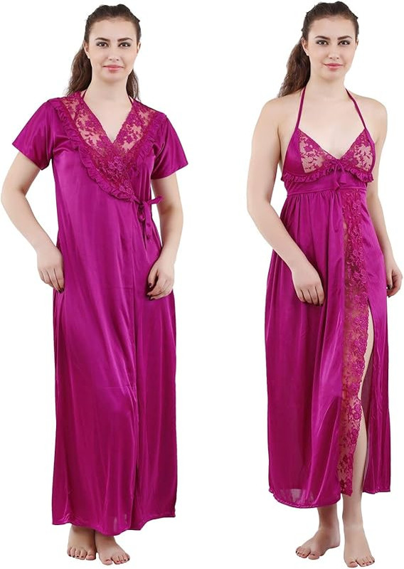 Romaisa Women's Satin Solid Maxi Length Nighty