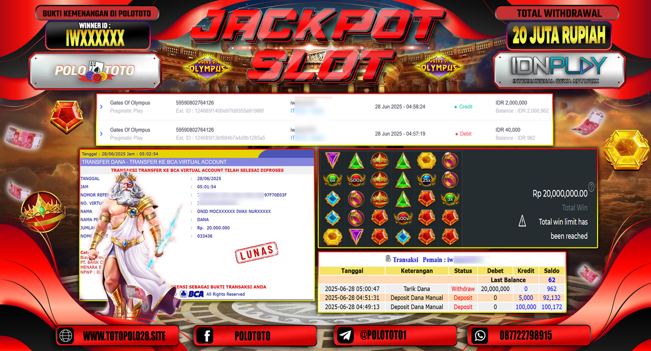 POLOTOTO JACKPOT SLOT GATES OF OLYMPUS Rp.20.000.000,-