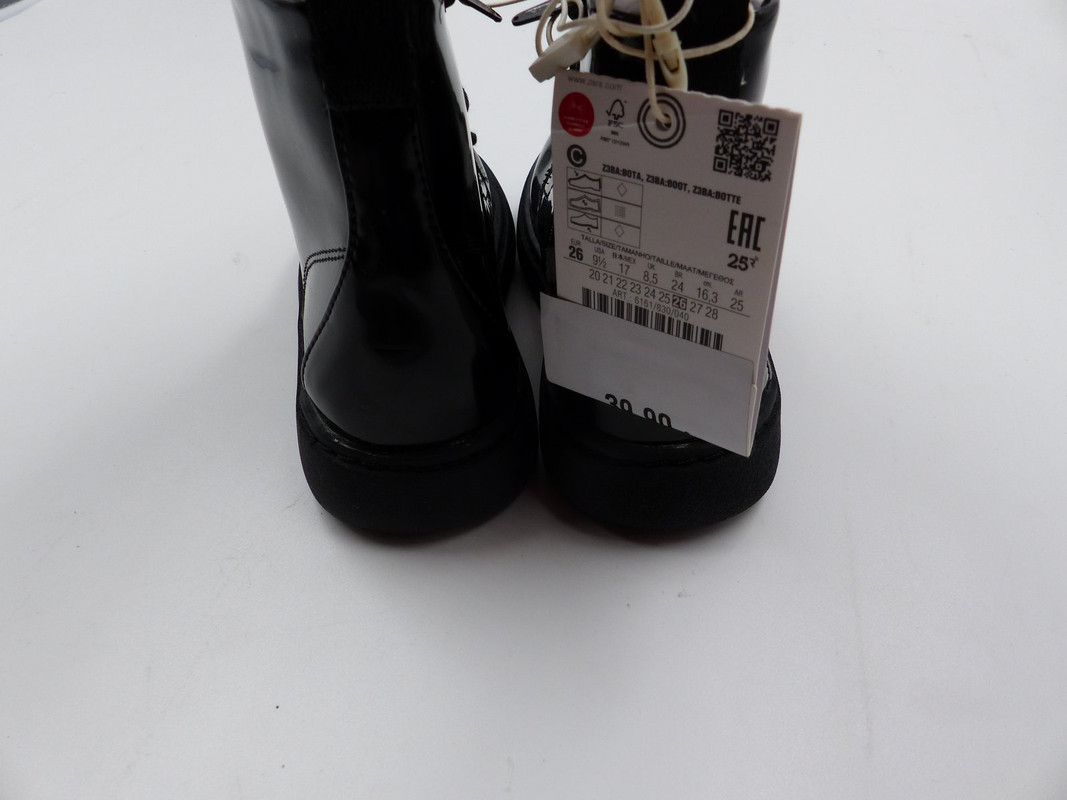 ZARA KIDS GIRLS BLACK SHINY LEATHER STURDY COMBAT BOOT SIZE 9.5