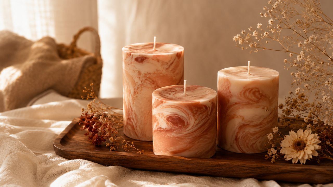 Velas artesanais marmorizadas
