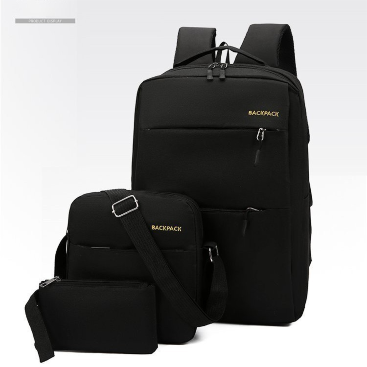Black 3-PCS Multi-Functional & Lightweight Backpacks Set for Students - Large Capacity Durable Travel Daypack with USB Charging Port, Fit in 14-Inch Laptop Bag