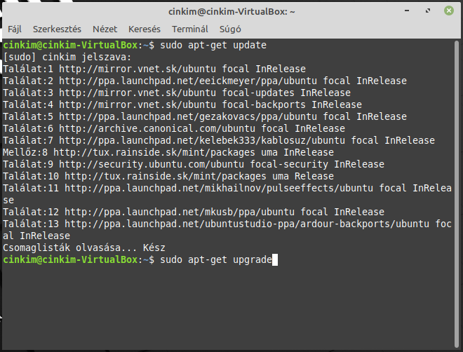 és a sudo apt-get upgrade parancssor