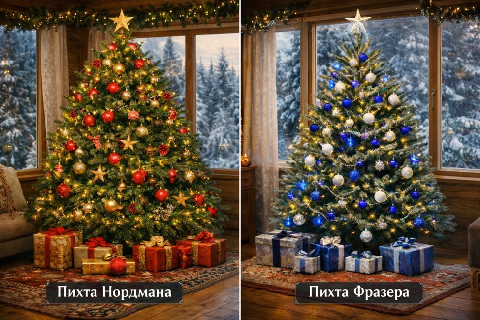 Сравнение пихты Нордман и Фразер в интерьере