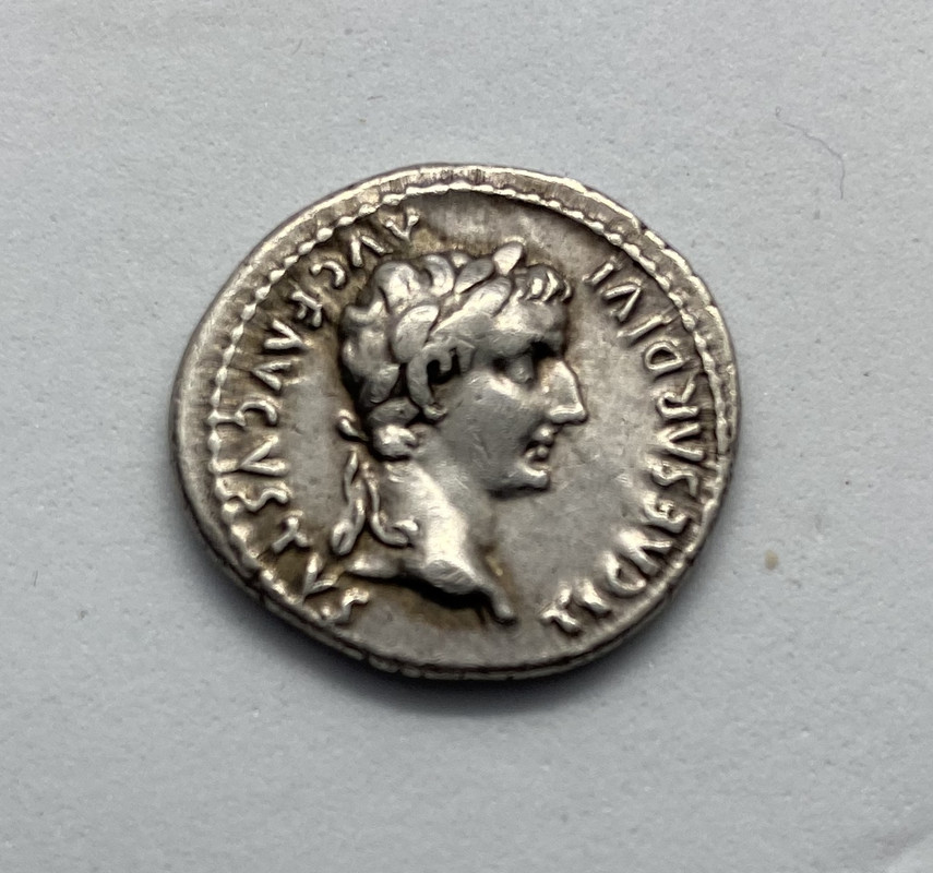 Denario de Tiberio. PONTIF MAXIM. Livia, de Paz, sedente a dcha. Lugdunum. Fullsizeoutput-260c