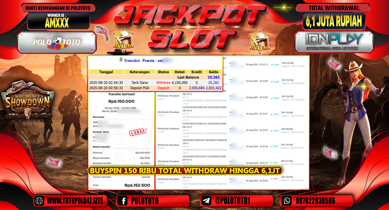 POLOTOTO JACKPOT SLOT WILD BOUNTY SHOWDOWN Rp.6.150.000,-