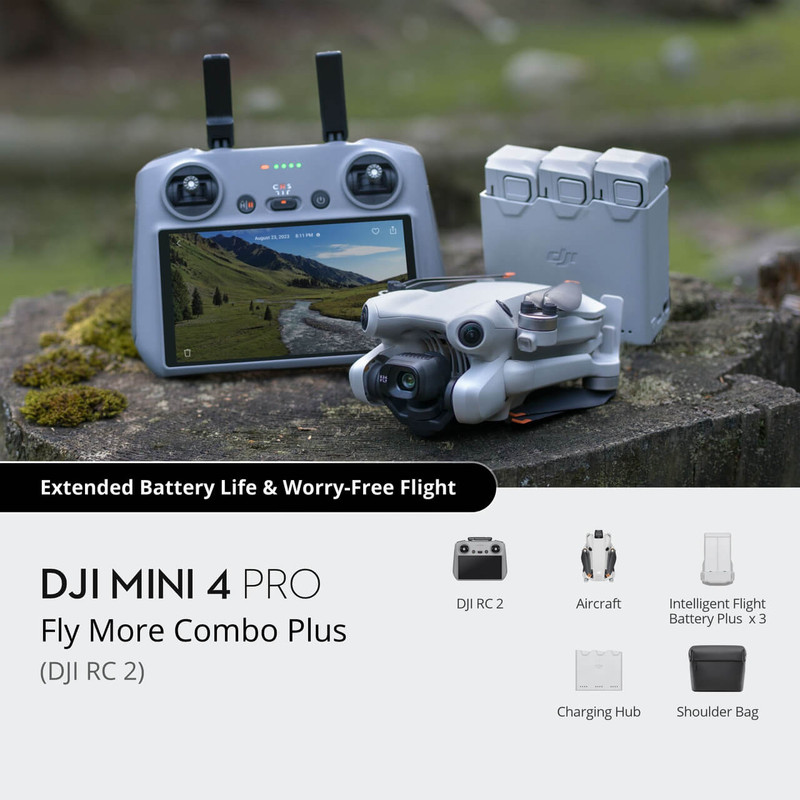 DJI Mini 4 Pro Bundle Fly More (DJI RC 2) Batterie à longue autonomie