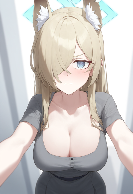 depth of field, 1girl, kanna (blue archive), collarbone cleavage, short sleeves, s-1310554715