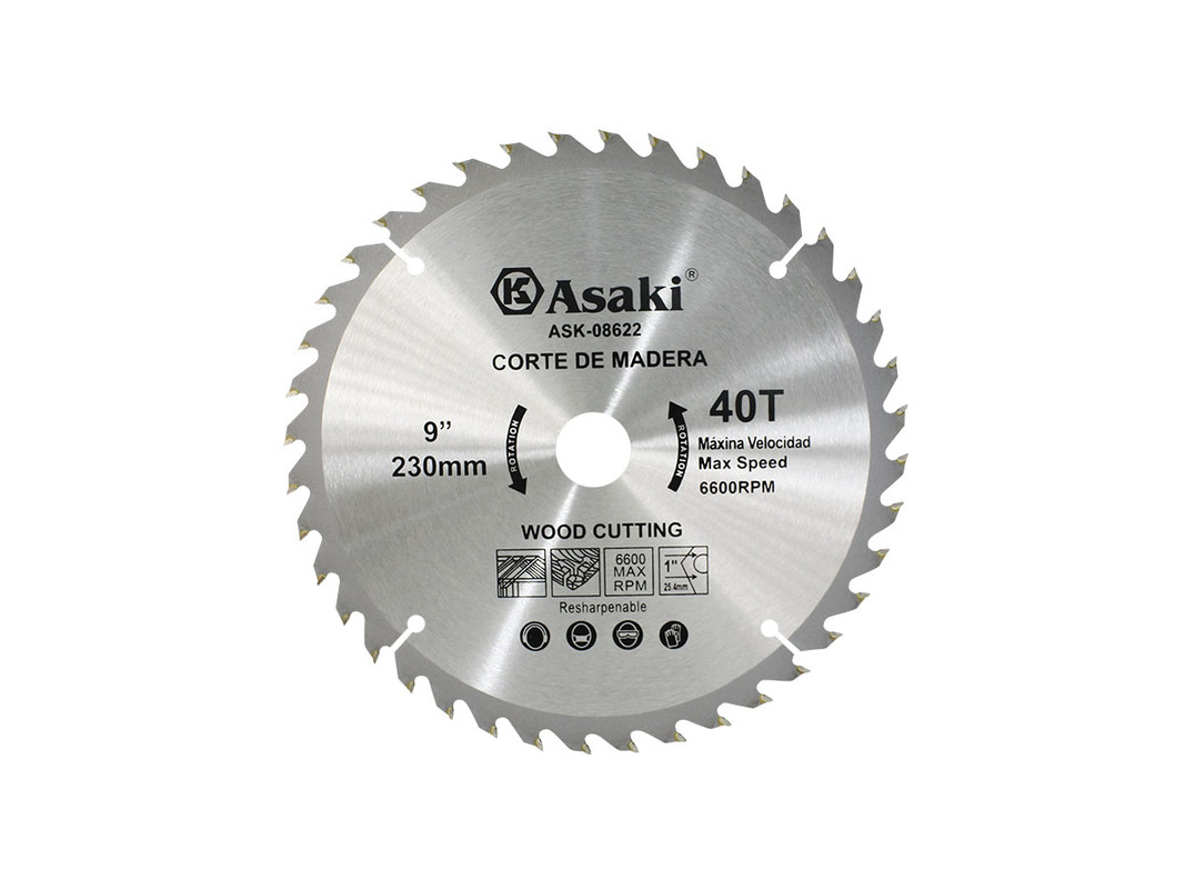DISCO DE SIERRA P.MADERA 9"X40TX1" 40 DIENTES ASAKI