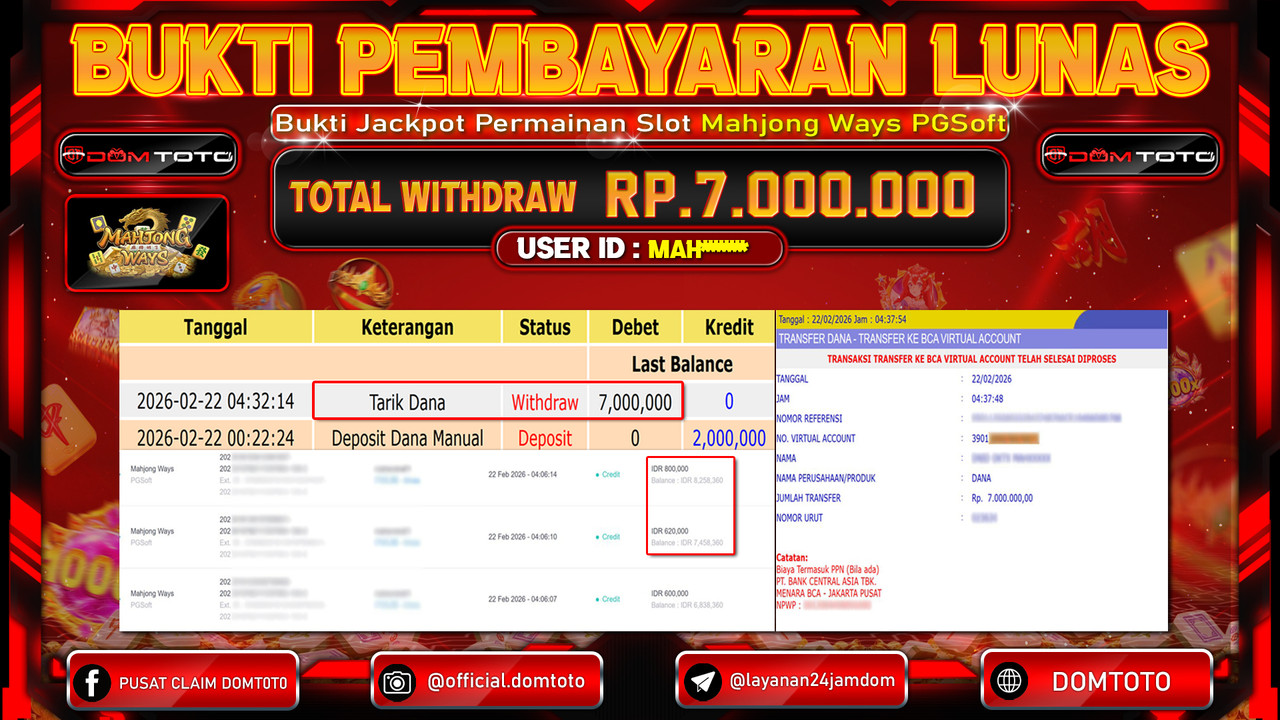 JACKPOT SLOT Mahjong Ways PGSoft 22 FEBRUARI 2026
