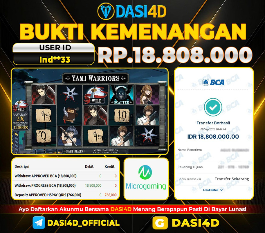BUKTI KEMENANGAN 09 SEPTEMBER  2025 DI  YAMI WARRIORS RP 18.808.000