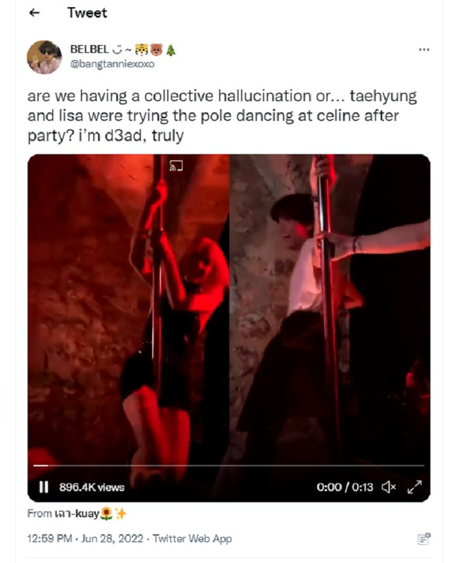 Momen Lisa BLACKPINK dan V BTS saat mencoba pole dance di Paris terekam sebuah kamera yang kemudian dibagikan melalui Twitter.