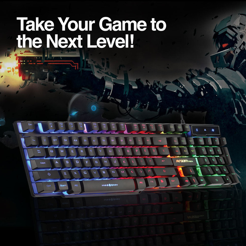 Combo de teclado y mouse gaming Argom Combat, mostrando la retroiluminación y el diseño ergonómico.