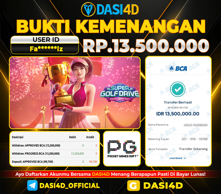 BUKTI KEMENANGAN 05 JULI 2025 DI SUPER GOLF DRIVE WD RP 13.500.000 JUTA