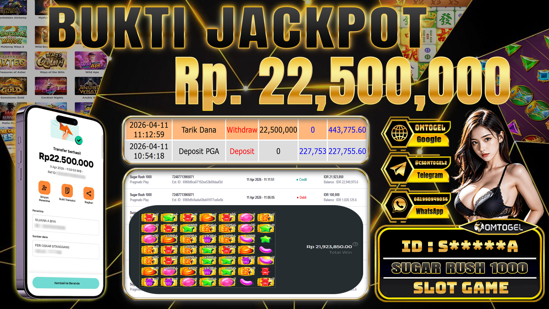 OMTOGEL JACKPOT PRAGMATIC PLAY SUGAR RUSH 1000,  22 JUTA DI BAYAR LUNAS ,-