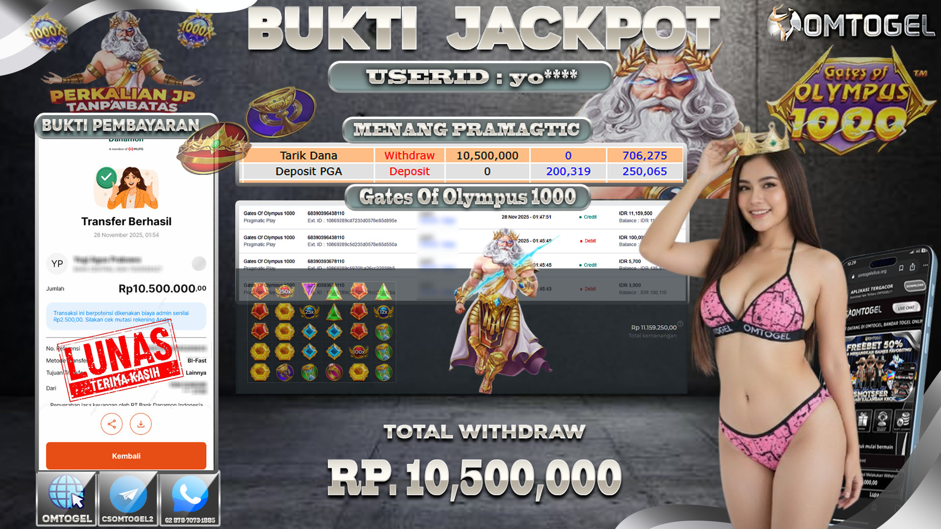 OMTOGEL JACKPOT PRAGMATIC PLAY GATES OF OLYMPUS 1000  ,10 JUTA DI BAYAR LUNAS ,-