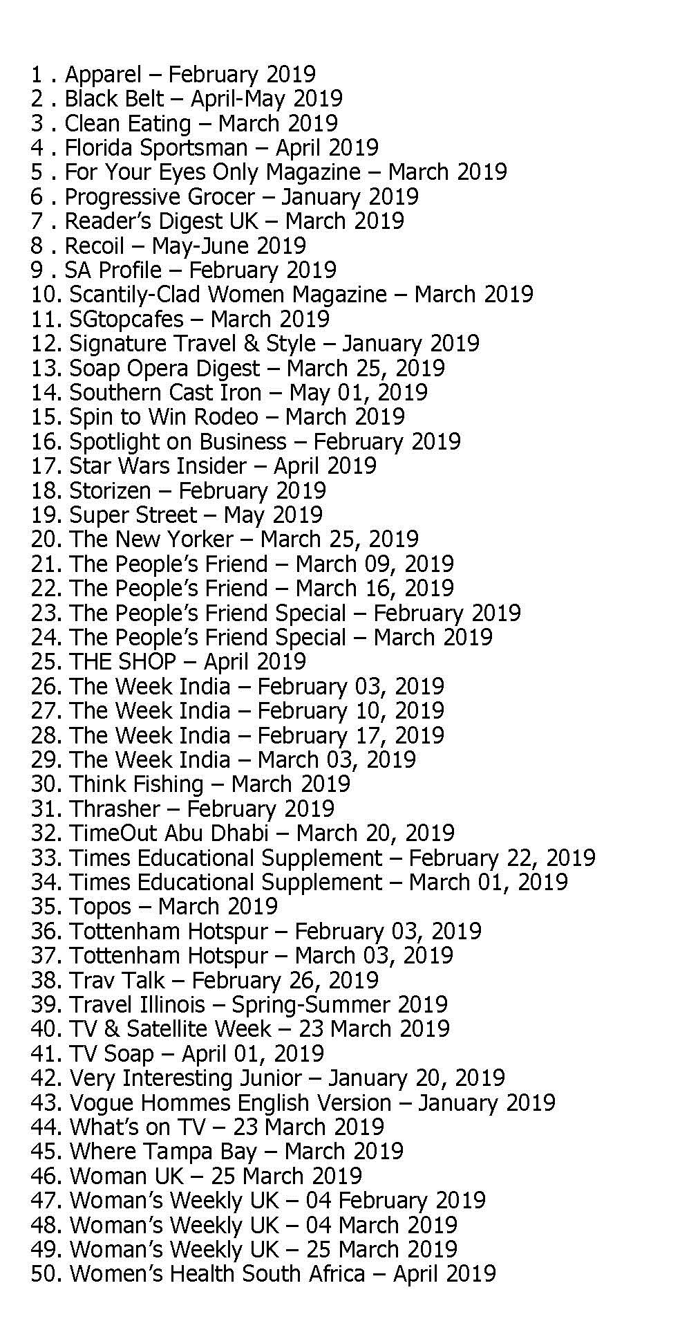 50 Assorted Magazines - March 31 2019 50 Assorted Magazines - March 31 2019