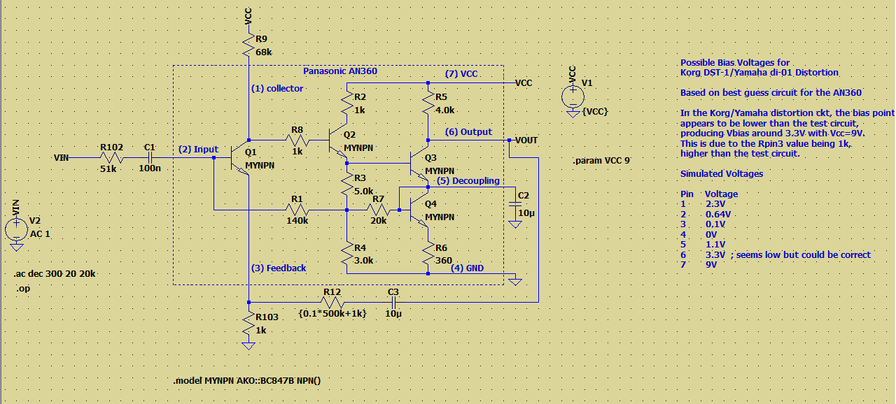 yamaha di-01 distortion - bias points V10 (guess AN360 ckt)