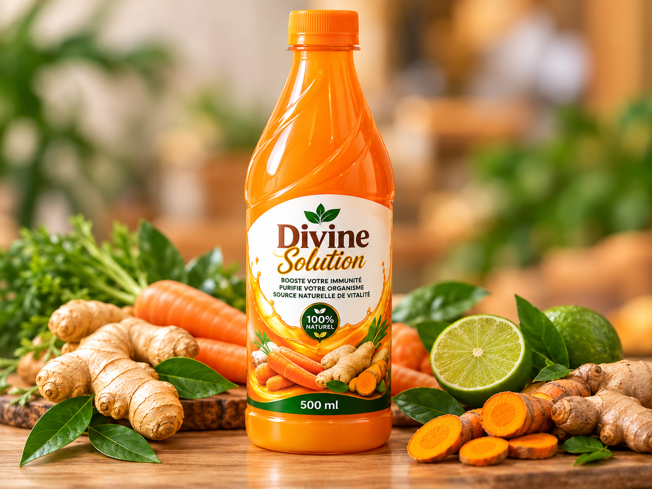 Bouteille orange Divine Solution naturelle