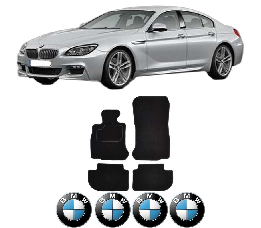 Set Covorase Presuri BMW Seria 6 Gran Coupe (F06) din 2012-2018, Auto, Material Textil Mocheta, 4 Stickere auto cu BMW