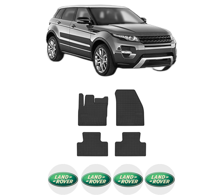 Set covorase presuri LAND ROVER RANGE ROVER EVOQUE (L538) din 2011-2019, auto, din cauciuc thermoplastic, 4 Stickere auto cu LAND ROVER