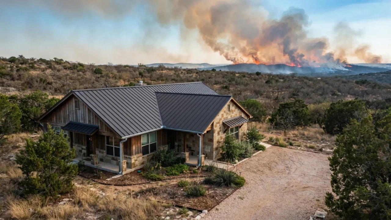 Wildfire ember resistance metal roof Texas wildland urban interface