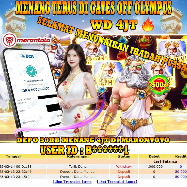 Bukti Kemenangan Member Marontoto Sebesar 4,000,000 JuTa