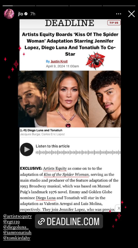 Jennifer Lopez to Star in KISS OF THE SPIDER WOMAN Film