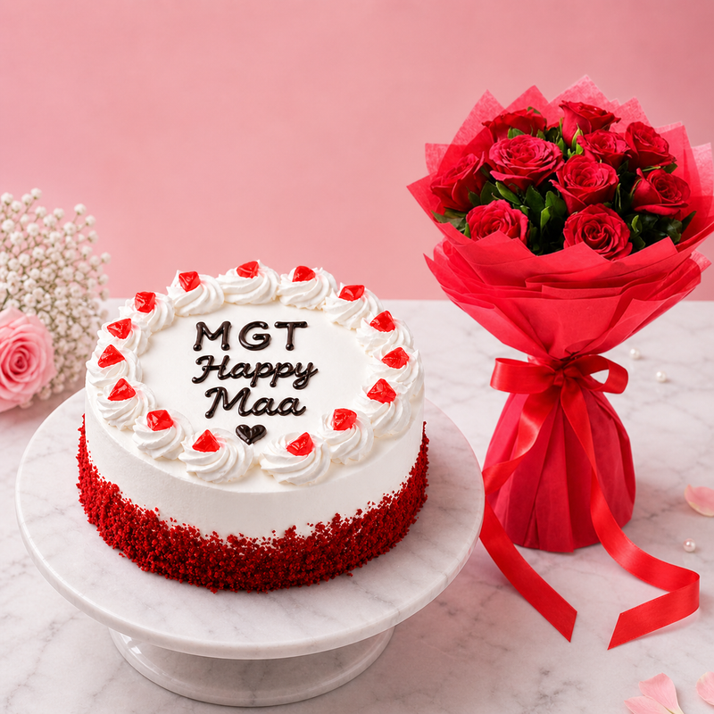 Romantic Cake N Flowers Arrengment  Image