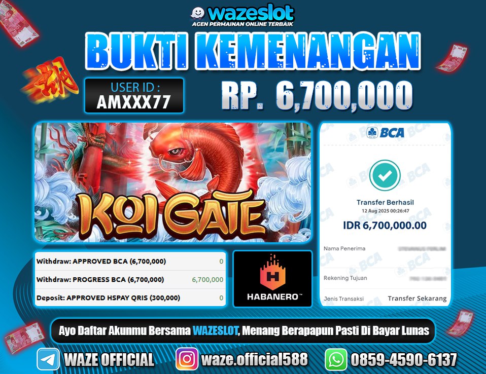 BUKTI KEMENANGAN 12 AGUSTUS 2025 GAME KOI GATE ( HABANERO )