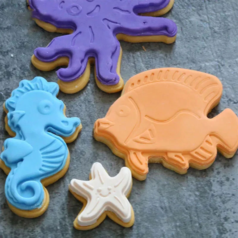 Set plástico fondant marinos océano caballo de mar cutter pastel