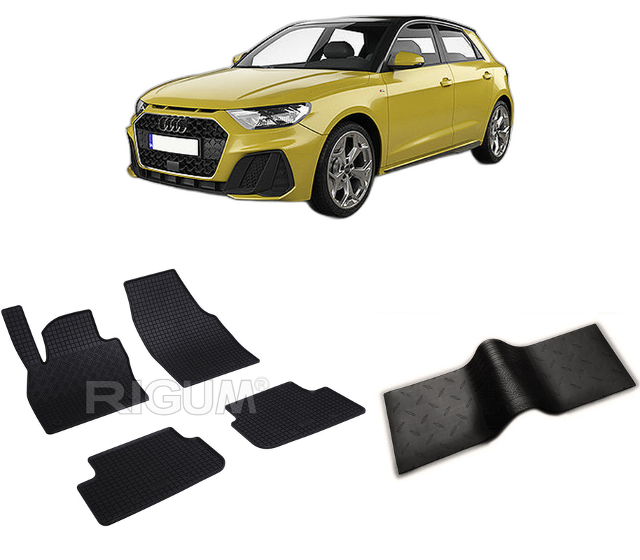 Set covorase auto AUDI A1 GB din 07.2018-PREZENT, cu covoras tunel median, CAROSERIE HATCHBACK, Presuri cauciuc 100%, compatibil cu autoturismul AUDI A1 GB, Rigum