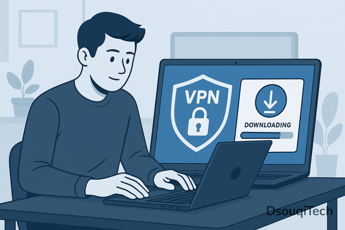 شخص يستخدم VPN أثناء تحميل التورنت لضمان الخصوصية