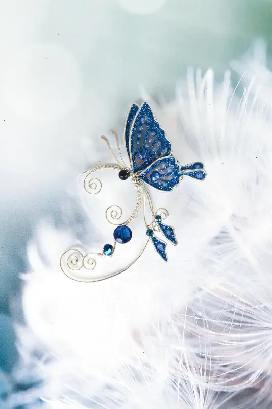 Wendalern Butterfly Tassel Ear Clip Earrrings Long Chain Zircon Dangle Ear Cuff Earrings Boho Butterfly Sterling Silver Clip On Earrings Non Pierced