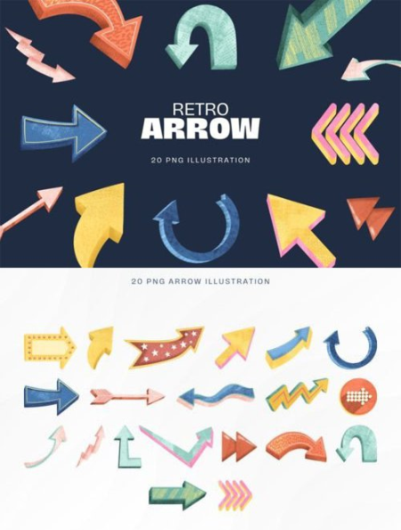 20 Retro Arrow Illustration PNG