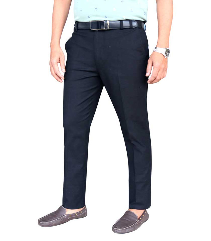 Men’s Trouser 100% Cotton Slim Fit Plain Front Cross Pocket Color: 857 Black Rib