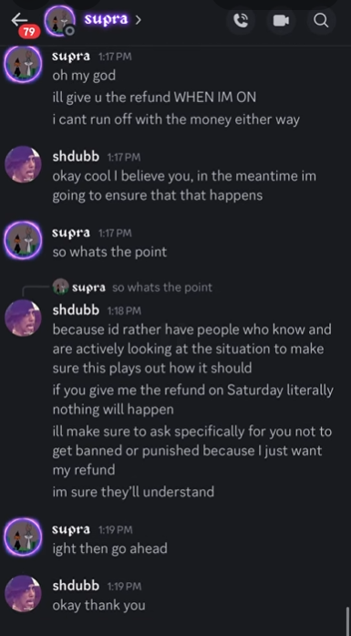 15 - End of DMs, refund not received.