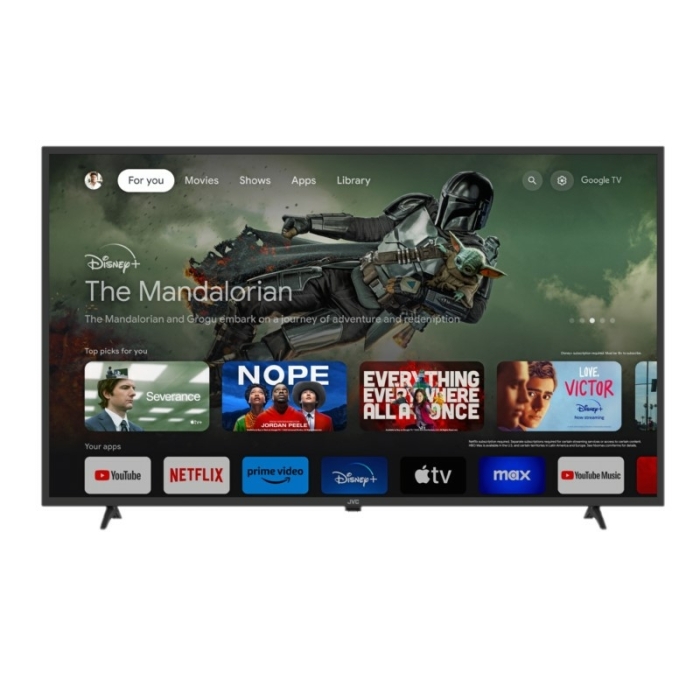 Televisor JVC de 58 pulgadas QLED 4K con Google TV y diseño frameless moderno